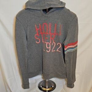 Hollister Gray Hoodie with Red and Blue Accents